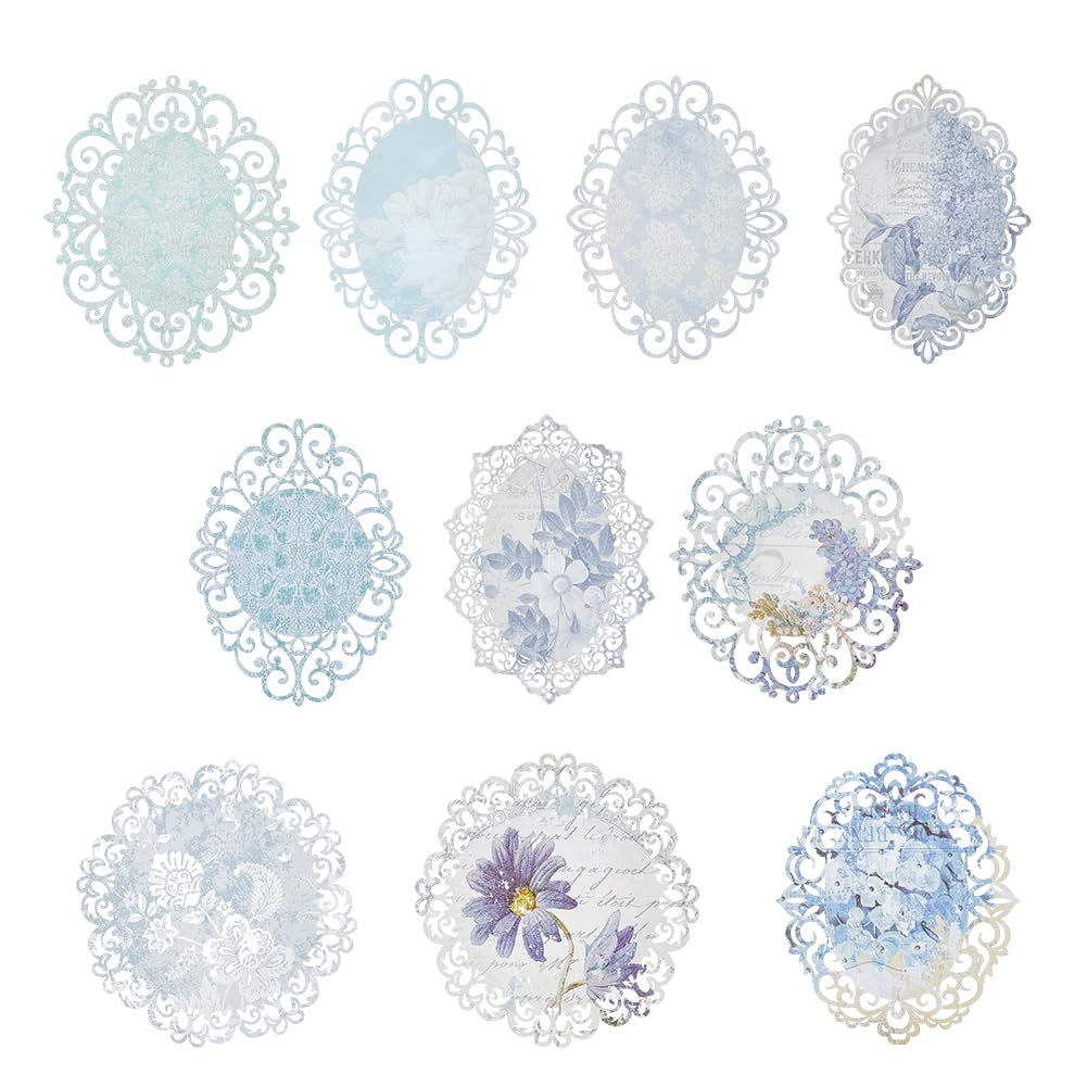 DICOSMETIC 40Pcs Lace Paper Scrapbook Supplies 10 Styles Blue Paper Lace Oval Scrapbook Paper Diary Background Paper Vintage Scrapbooking Paper Album Photo Diary Decor Gratitude Journal Notebook