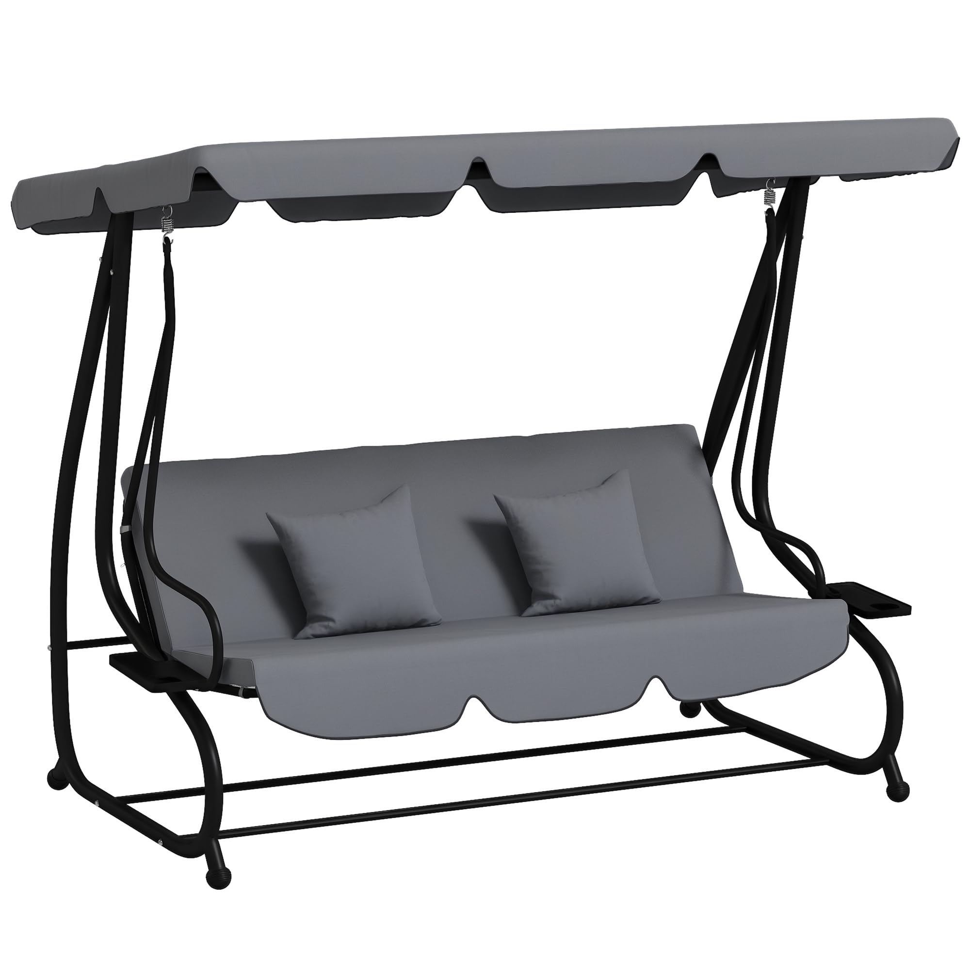 Outsunny 3 Seater Grey Convertible Garden Swing Chair with Adjustable Canopy