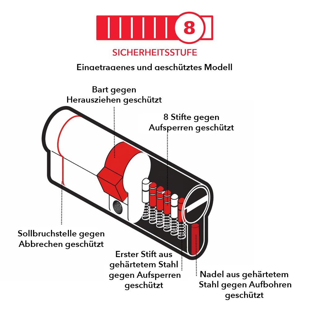 Transit 2 Schließzylinder 35 x 35 mm – Sicherheitssystem mit Nickel-Finish – für Eingangstür – Notfunktion – hergestellt in Frankreich – Lieferung mit 5 langen Schlüsseln THIRARD