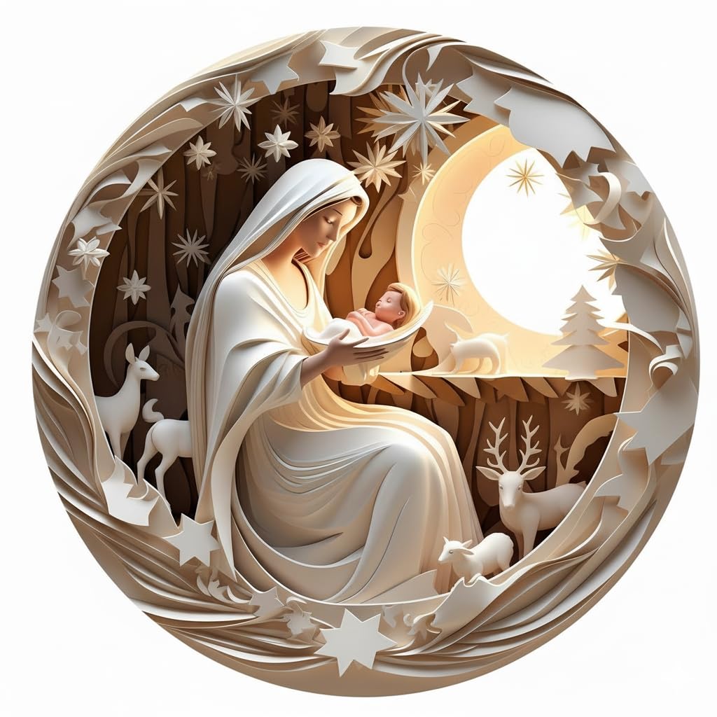 Fnsighd Light Neutral Nativity Set,Nativity Scene,Jesus Statue,Christmas Nativitys Scene Silhouette Holy Family Figurine,Ceramic Christmas Ornaments,Christmas Decorations,For Xmas Winter Home Decor Religious Gift Family