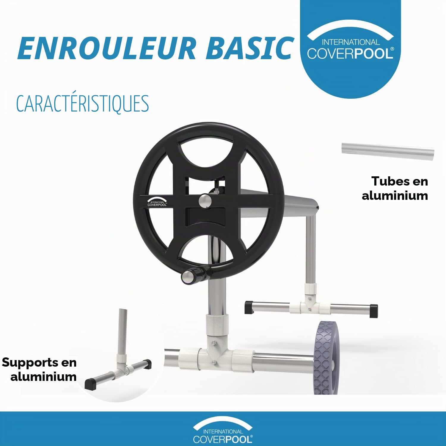 INTERNATIONAL COVER POOL Enrouleur de Couverture de Piscine Basic. Réglable jusqu'à 4,2m avec Tube 80mm. ÉCONOMIQUE, Facile à Assembler