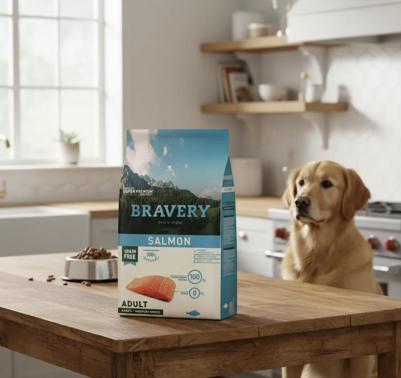 Bravery CROCCHETTE Salmone Cane Adulto Taglia Medium - Large - 12 kg - MONOPROTEICO,IPOALLERGENICO, 100% Naturale, 100% Grain Free