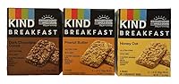 Vista 1 de KIND Paquete variado de barra de desayuno: cacao de chocolate negro, mantequilla de maní, avena y miel (1 caja de cada uno)