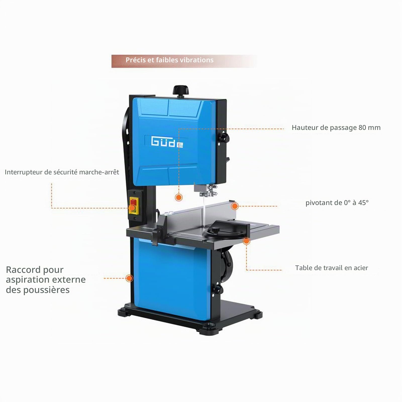 Güde GBS 200S Scie à ruban 230V 350W 1500 tr/min capacité de coupe 50-80 mm