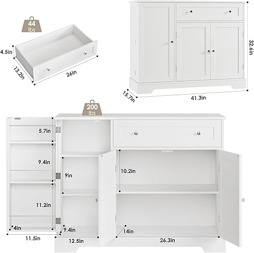 Vista 3 de HOSTACK Buffet Cabinet with Storage, Modern Sideboard Buffet with Doors, Wood Coffee Bar Kitchen Storage Cabinet with Drawer and Adjustable Shelf