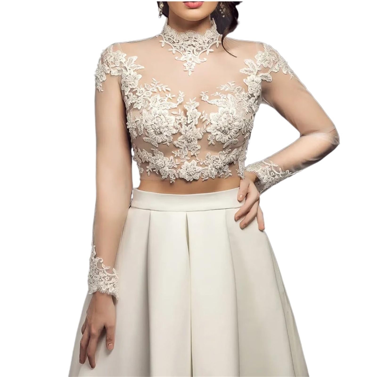 Estolas para Bodas Chaqueta de boda manga larga encaje Apliques Chaquetas novia Bolero nupcial cuello alto