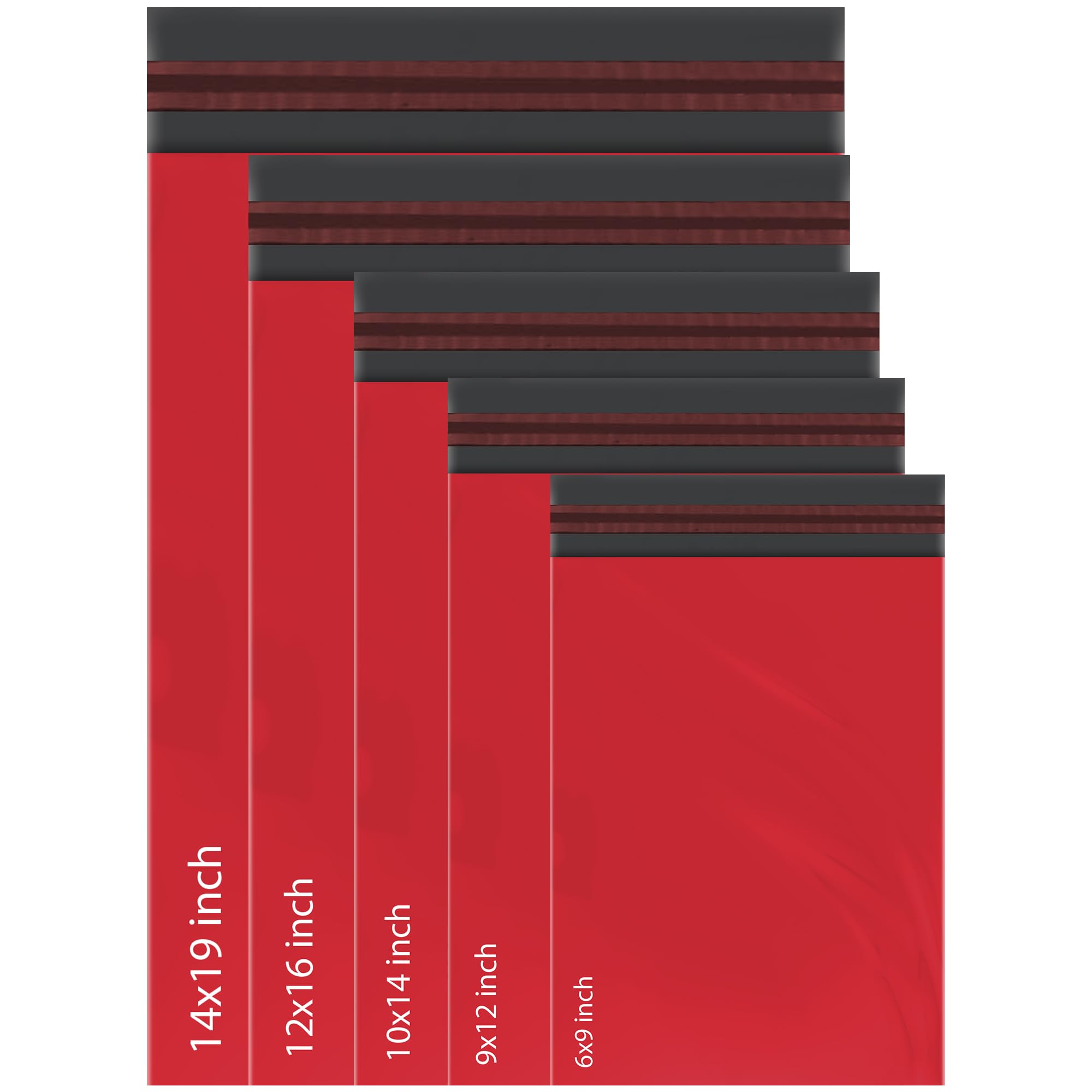 125 Assorted Mixed Red Mailing Poly Postal Self Seal Bags 5 Sizes 25 from Each iSOUL Extra Small to Large Postage Packaging Assorted Mailers Posting Shipping Post Parcels Package Bags