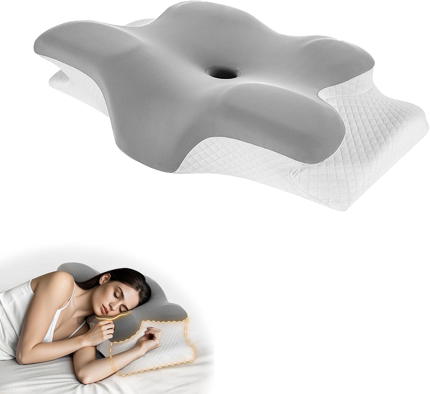 Ervical Neck Pillow for Neck Pain Relief,Ergonomic Side Sleeper Cooler Pillows,Memory Foam Bed Derila-Ergo Pillows for Man and Women,Back Stomach Sleepers (Light Grey)