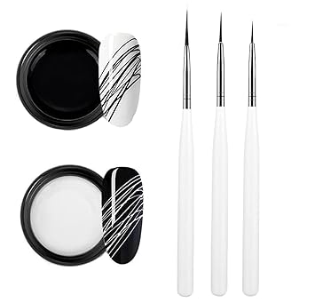 KIRA Spider Gel, New Upgraded Matrices Spider Gel's with 3 Pcs Nail Art Brushes, Nail Designs Gel Paint Wire Drawing nail Polish for Line (Black+White)