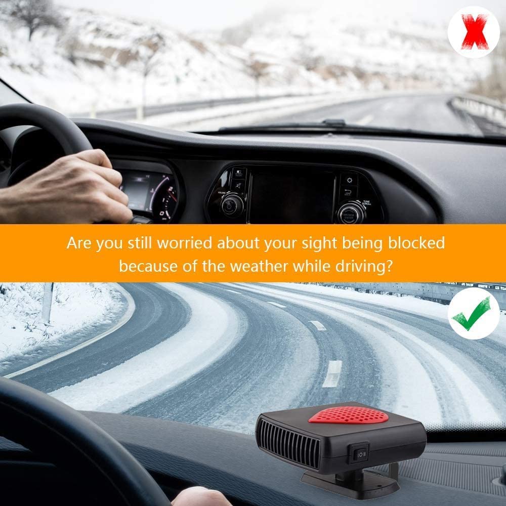 Riscaldatore Portatile Auto 12V 150W, Termoventilatore per Auto, riscaldatore e Ventola di Raffreddamento 2 in 1, Sbrinatore e Demister per Parabrezza con accendisigari Presa