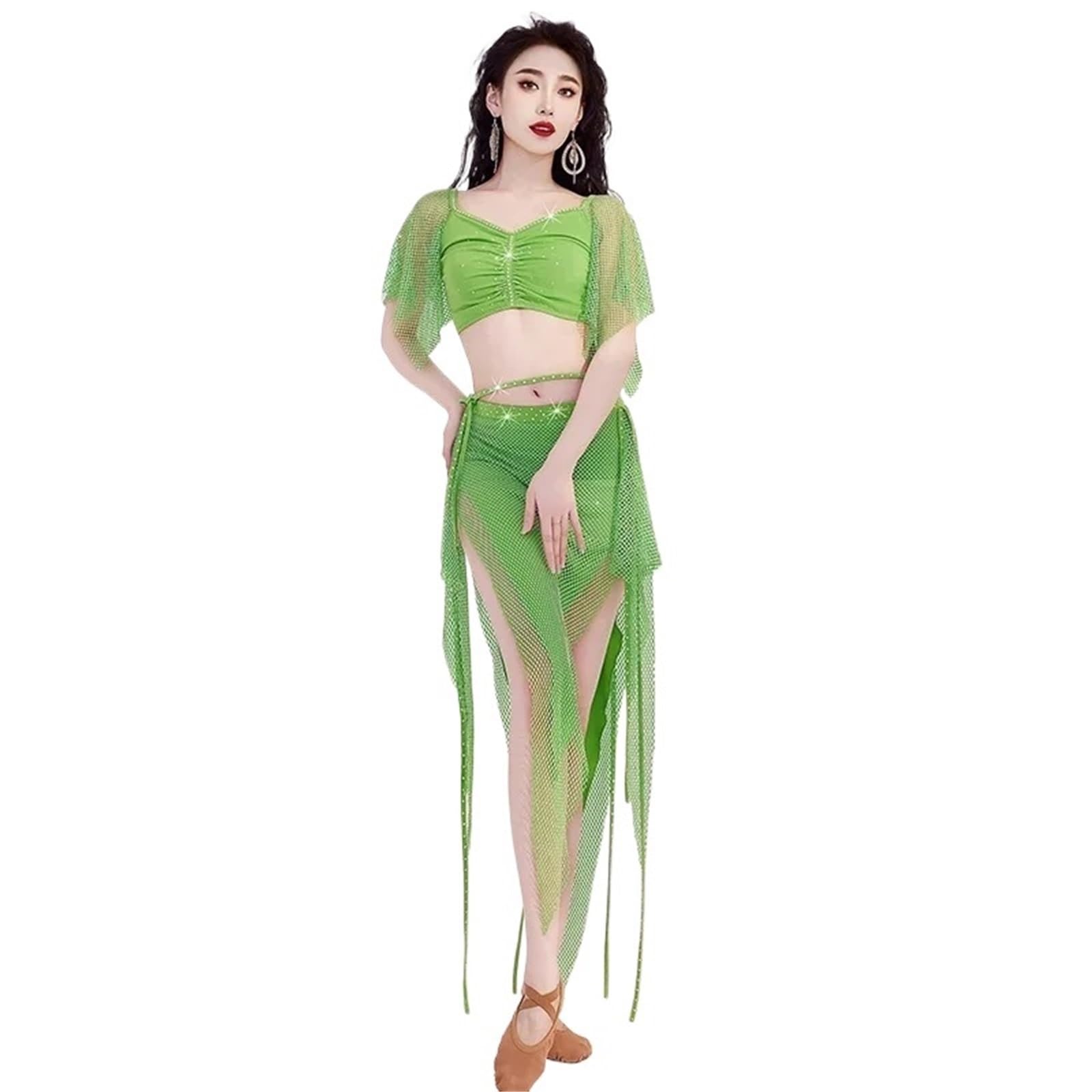 TRRYUIP Belly Dance Skirt Belly Dancing Dance Practice Women Costume Luxury(Fruit green,L)