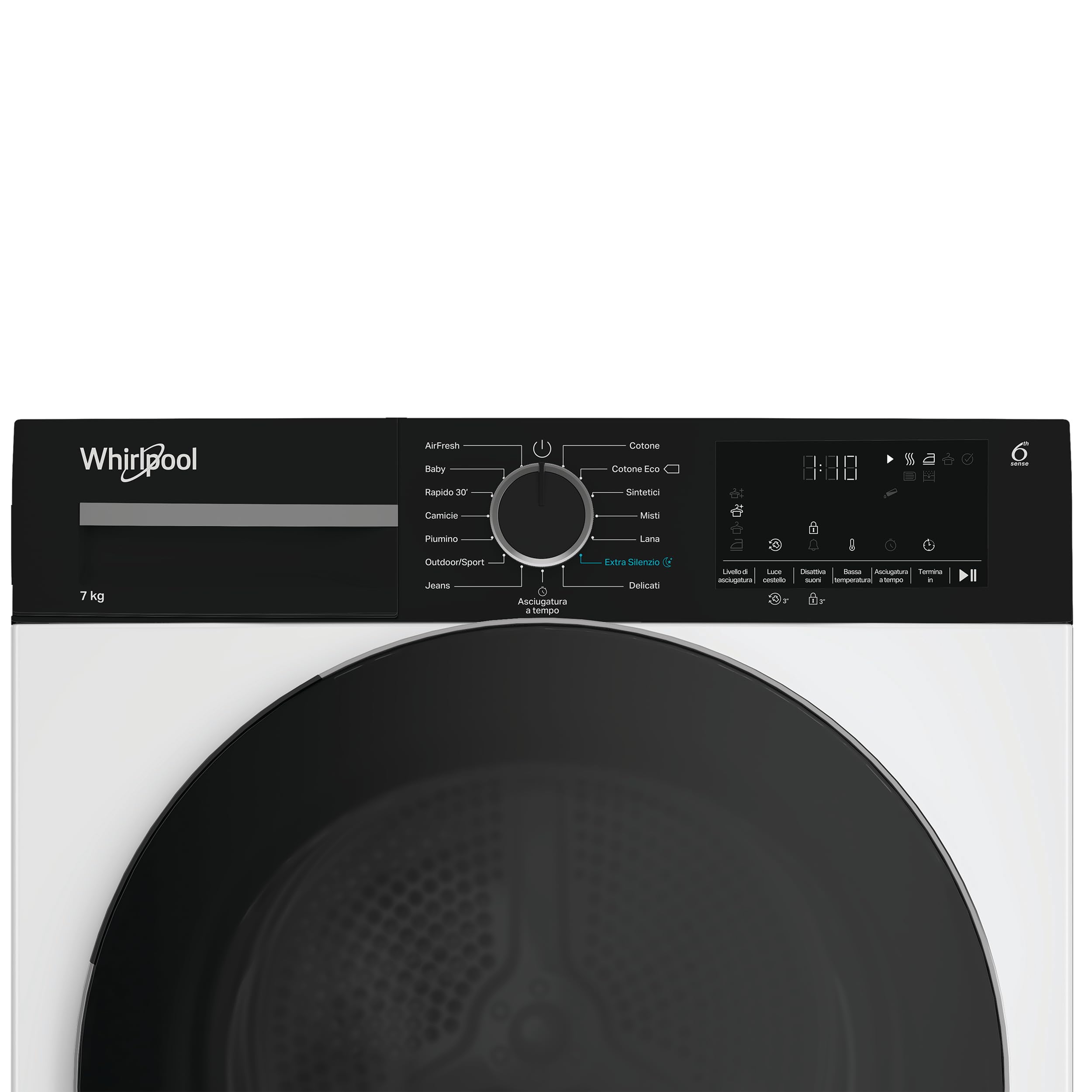 Whirlpool C WSD 74M WBS IT– Asciugatrice Slim 7 Kg A Pompa Di Calore, Libera Installazione, Classe C, 6° SENSO, Motore Senseinverter, Extra Silenzio, AirFresh, 84,6 x 59,7 x 54,5 cm