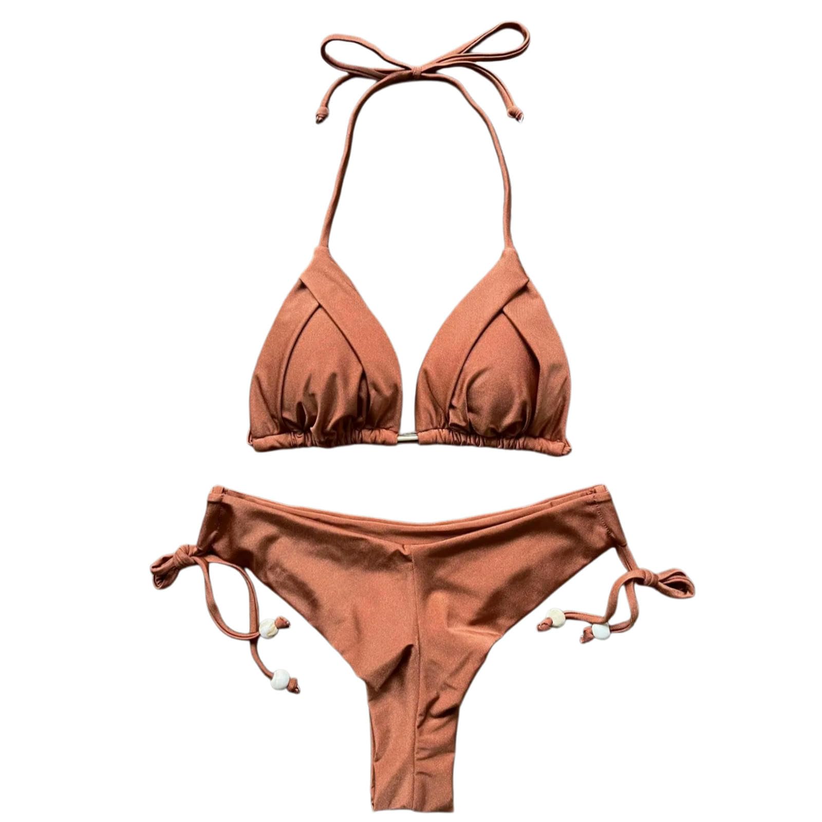 Bikini perlé en Nylon Terre Cuite | Terracotta S/M/L Vacances à la plage et à la piscine : Bikini(Cs16,M)