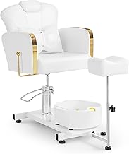 Barberpub Pedicure Chair with Foot Bath & Pedicure Stool, Hairdressing Chair Height Adjustable & Tilting, Foot Care Chair for Nail Studio Retro F0371 (Gold-White)