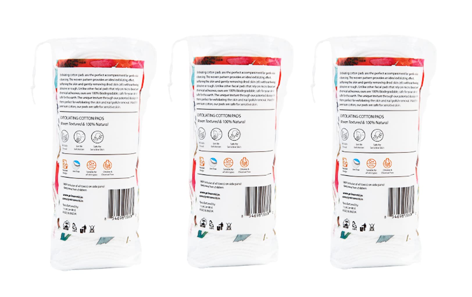 Prima Donna Exfoliating & Hypoallergenic 100% Cotton Pad 60 Piece Pack of 3