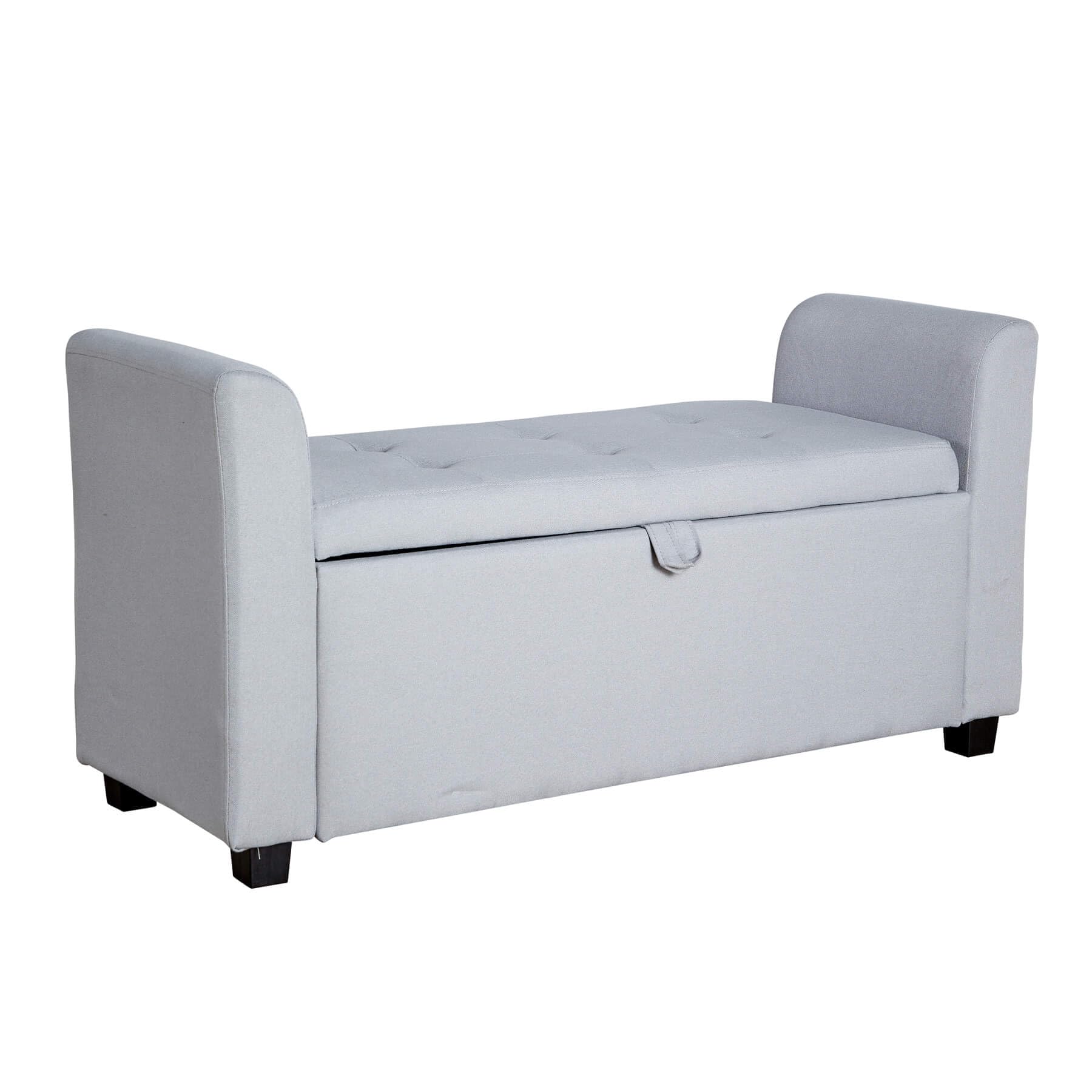 Home Source Storage Ottoman Window Seat, Fabric Footstool Bench, Lift Up Lid Chest, Bedding Blanket Toy Box, 120cm, Grey Linen