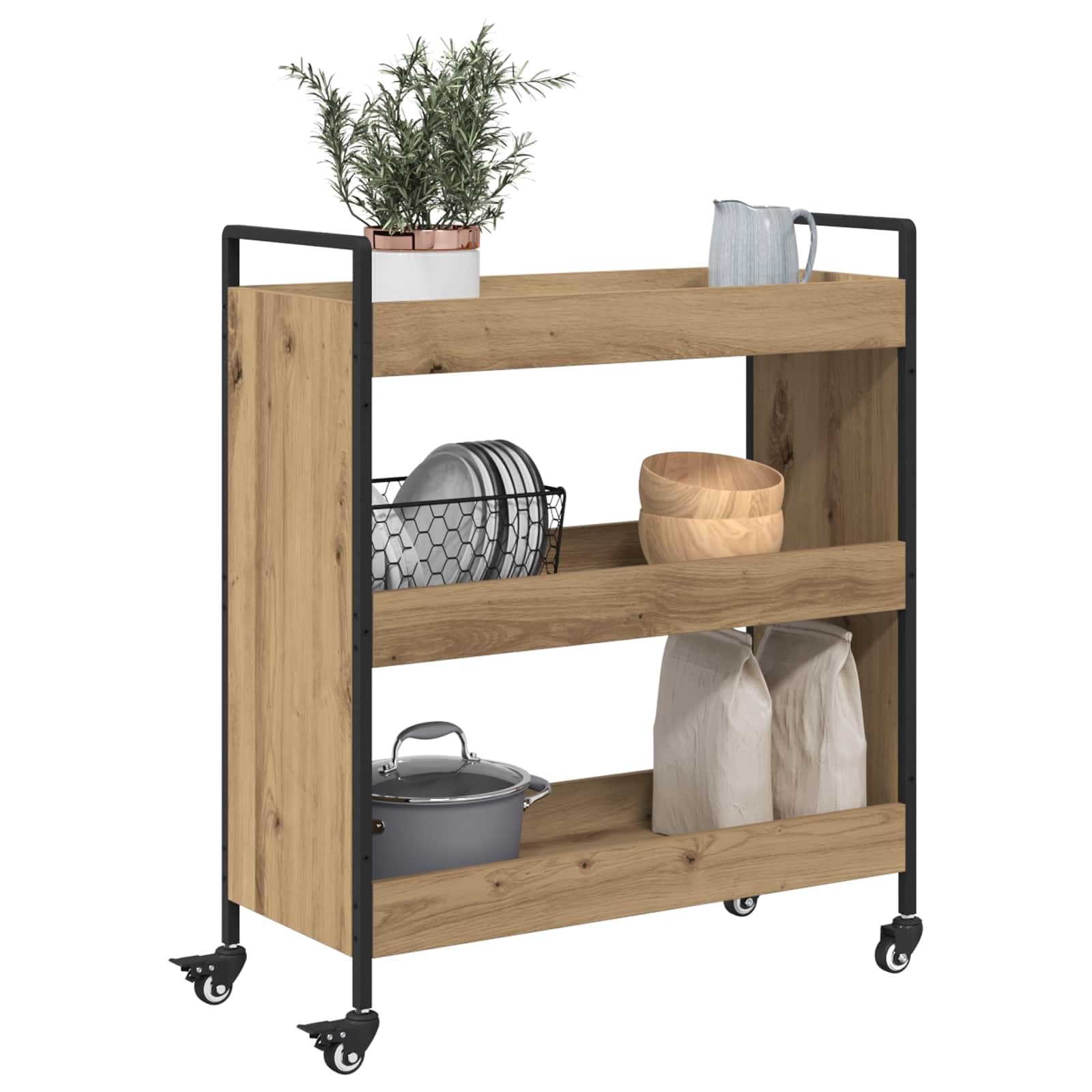 vidaXL Chariot de Cuisine Chêne Artisanal 70 x 30 x 82 cm, Chariot de Cuisine Moderne, Design Rectangulaire, Bois Résistant, Rangement Polyvalent, Gain de Place