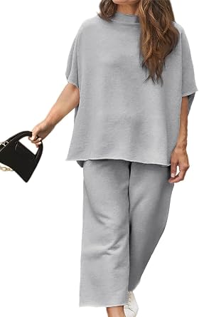 Womens Plus Size 2 Piece Outfits Batwing Sleeve Top Wide Leg Lounge Set