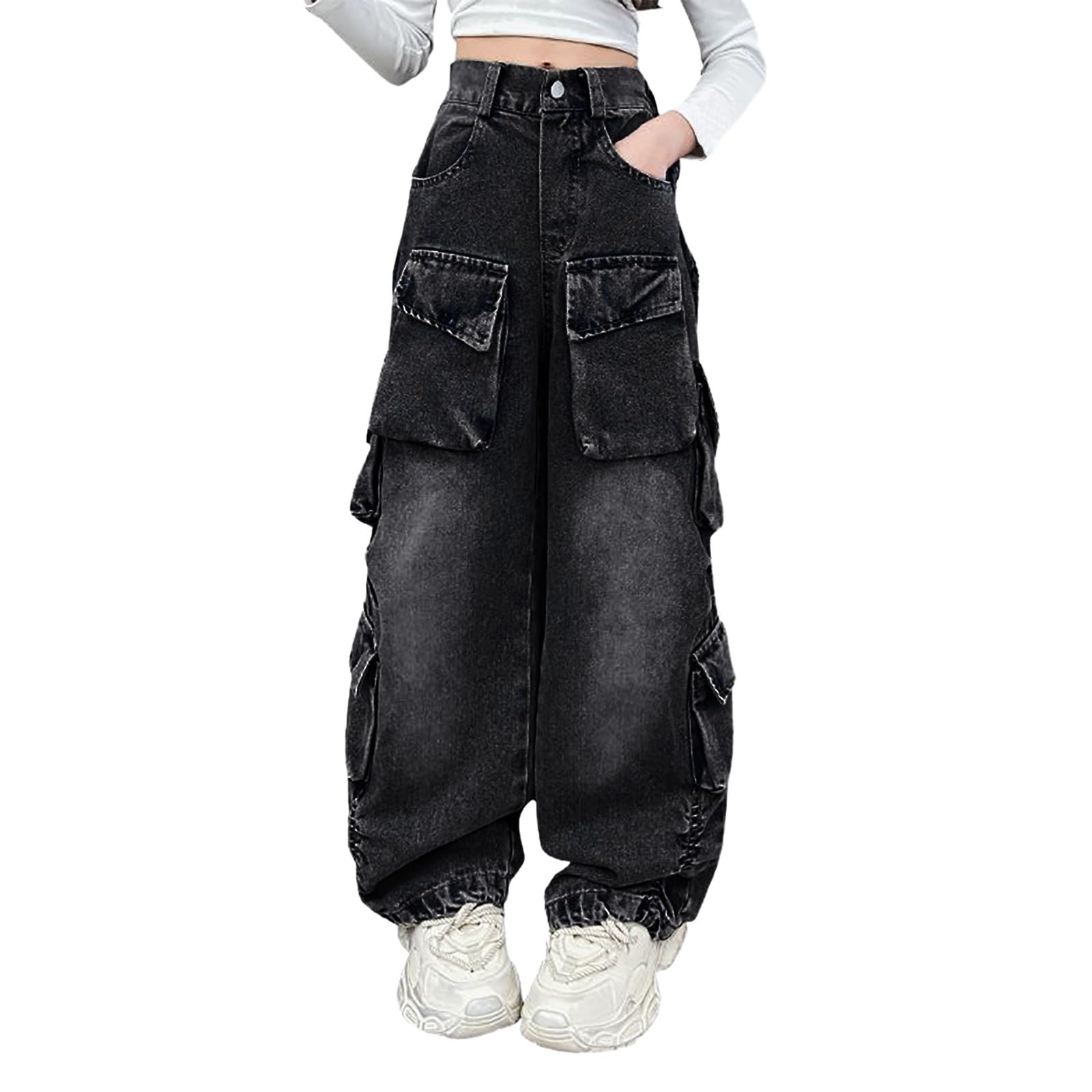 Pantalones para NiñAs-Pantalones Vaqueros De Moda para NiñA, Pantalones Largos Casuales De Cintura Alta con Bolsillos