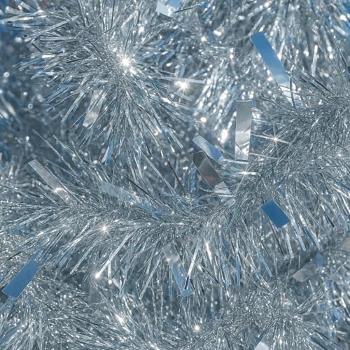 - Luxury Silver Christmas Tinsel – 6 Strands (2 Metres Each) | Thick 10cm Tinsel Garland for Xmas Trees, Decorations, Parties, Home & Office – Reusable & Shiny Metallic Foil (Total 12m)