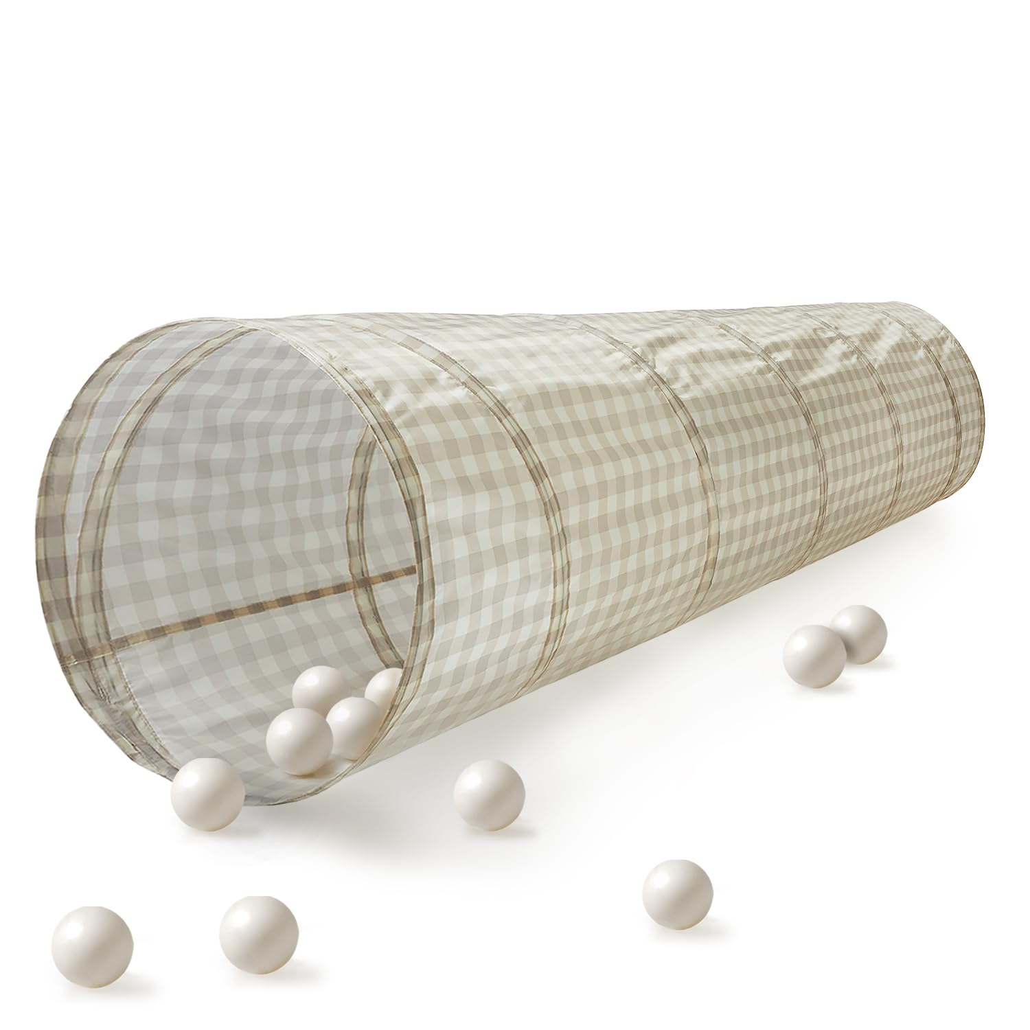 3 Sprouts Kids Play Tunnel - Pop Up Collapsible Tunnels with Recycled Fabric - Fun Crawling Tunnel for Toddler, Baby, Children to Crawl Through, Gross Motor Toy for Indoor Play - Gingham Beige