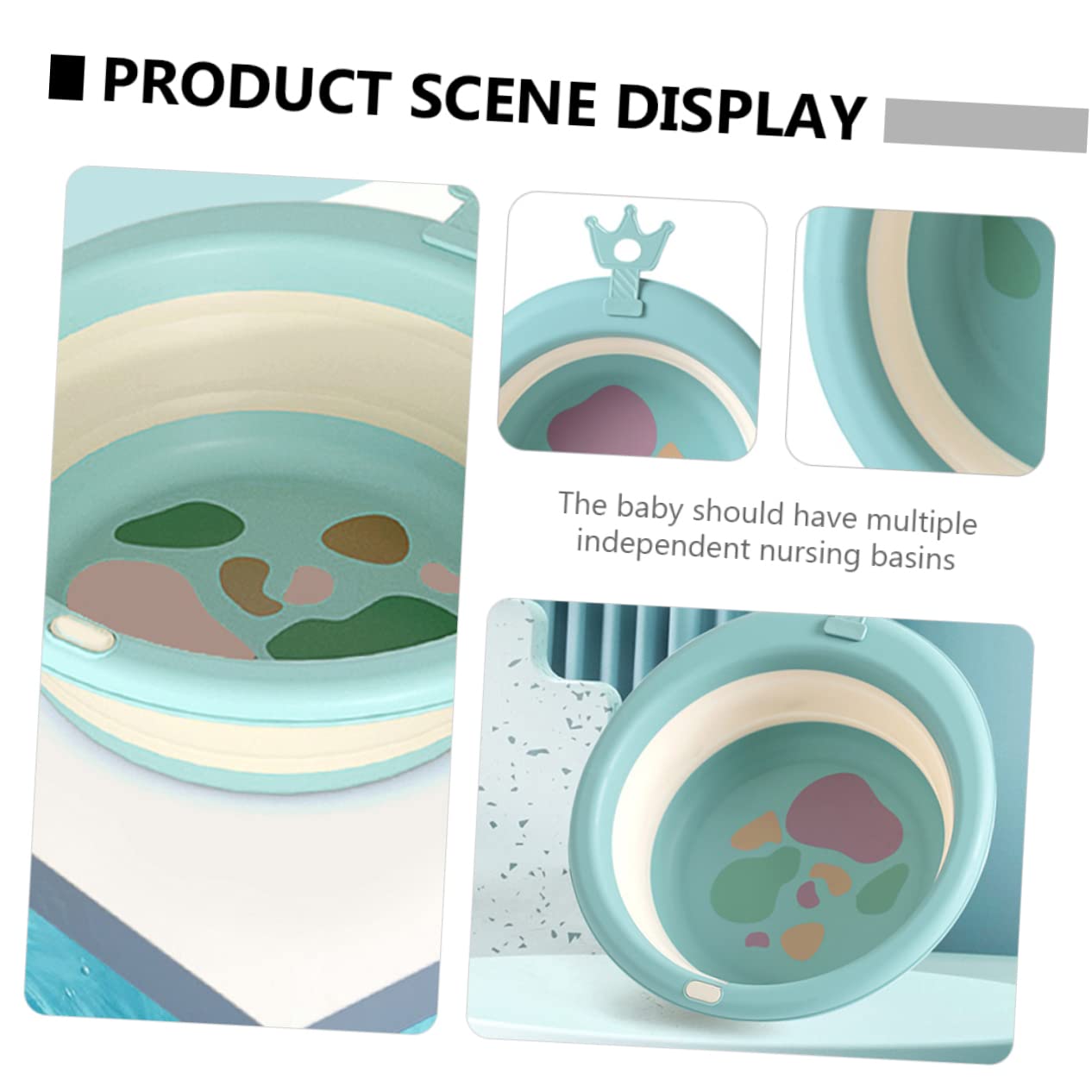 Toyvian Portable Foldable Silicone Washbasin Newborn Foot Basin for Face and Bath Lightweight Cartoon Design Easy to Clean and Store for Travel and Outdoor Use