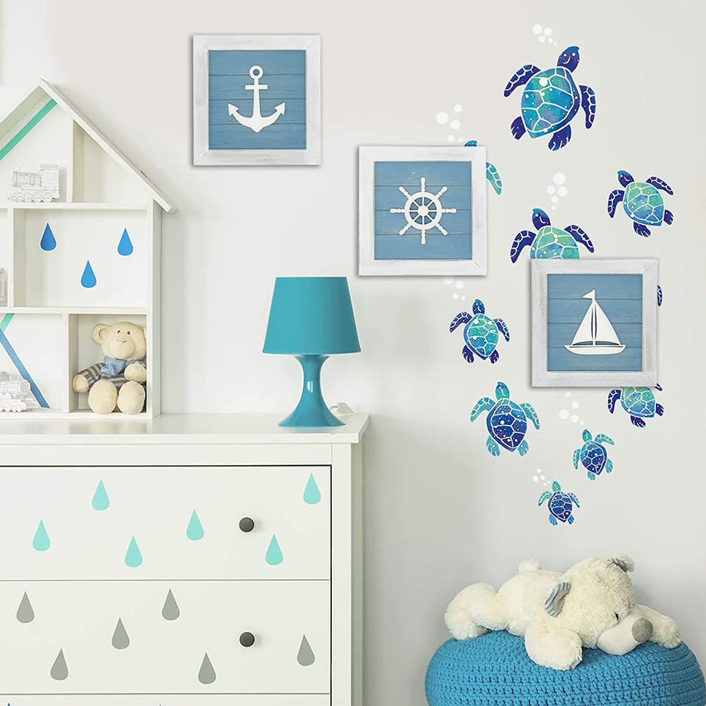 ZASCHMOY Ocean Theme Beach Wall Decor 3D Wall Art with Starfish Seashell and Sand Dollar - Unique Coastal Decor for Bathroom, Bedroom, and Kitchen (Airline)