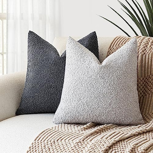 Image of Foindtower Pack of 2 Textured Boucle Throw Pillow Covers Accent Solid Decorative Pillow Cases Cozy Woven Couch Cushion Case for Chair Sofa Bedroom Living Room Home Decor, 18 x 18 Inch,Light Grey
