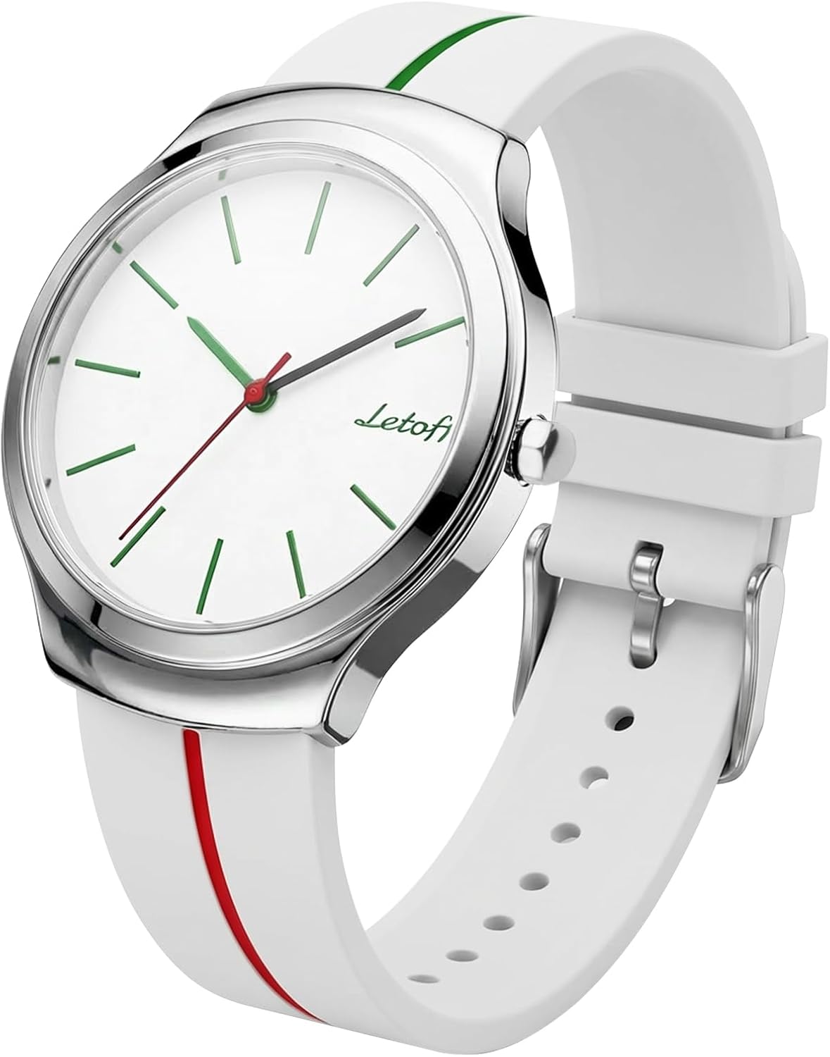 Letoff Unisex Modern Analog Metal Watch Big Face Easy to Read Silicone Band Water Resistant 100ft