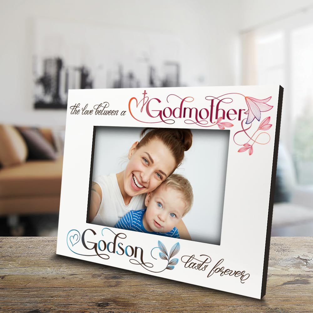 BELLA BUSTA "Love Between a Godmother and Goddaughter-Godson Lasts Forever", Geburtstag, Weihnachten, Hochzeit, Muttertag, Taufe, von Patenkind, UV-Druck-Bilderrahmen (Godson 12,7 x 17,8 cm