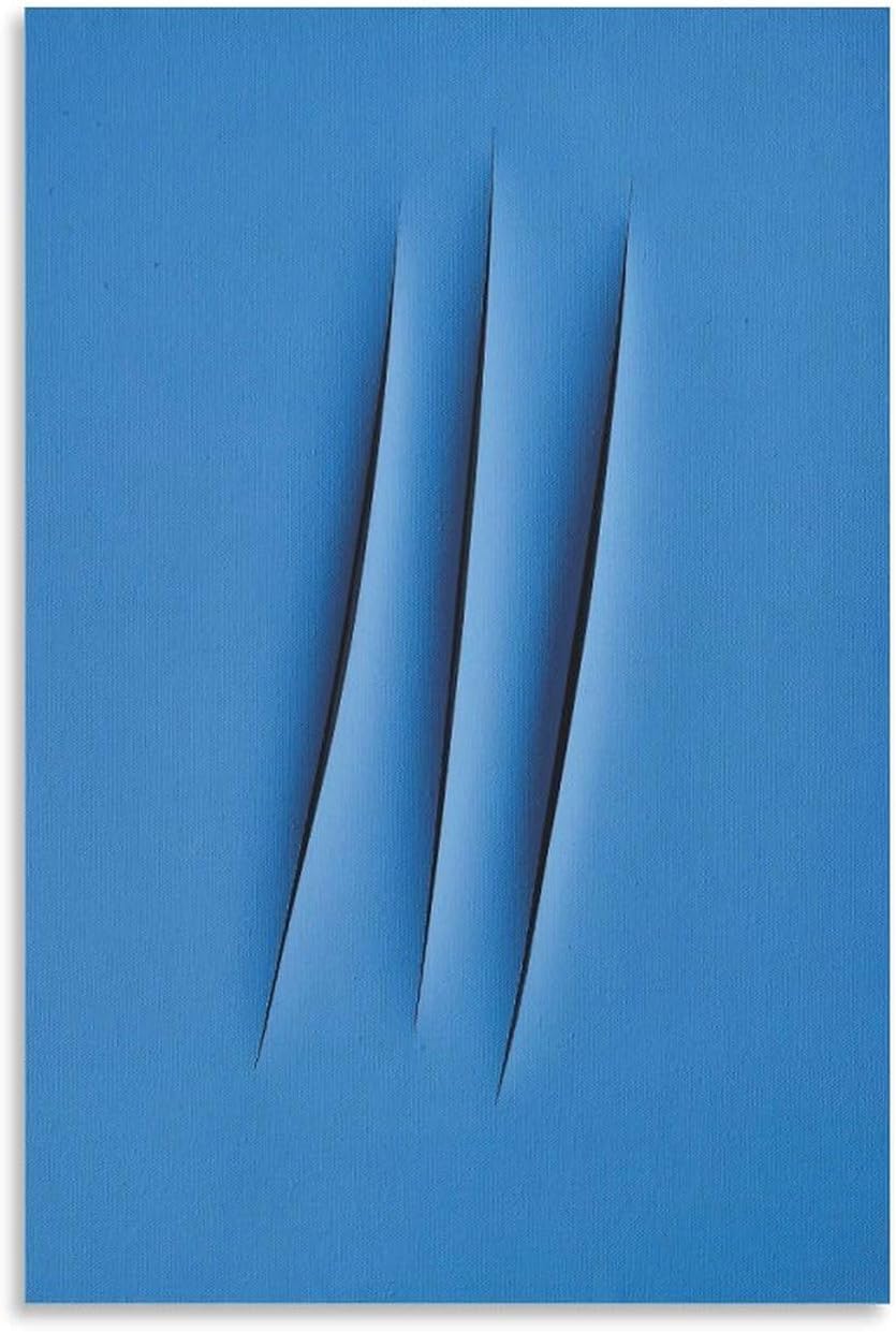 ZZYGGN GMGSW Lucio Fontana Posters《Untitled》Painting Minimalist Wall Art Light Blue Picture Lucio Fontana Canvas Prints for Living Room Decor 40x50cm Frameless