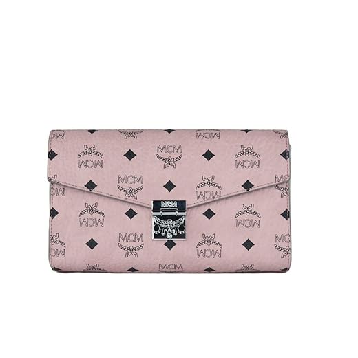 MCM Medium Soft Pink Signature Diamond Logo Leather Clutch Crossbody Women's Handbag