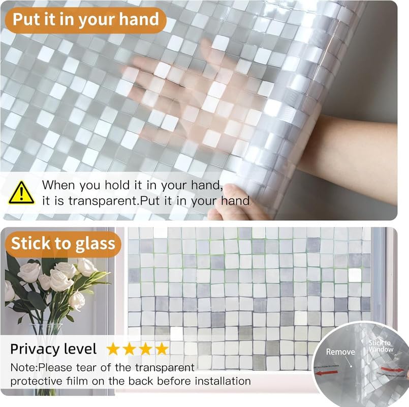 Image of 3D Decorative Glass Film Window Film for Glass Film for Windows Privacy - S Mosaic |16 X 84 Inchs