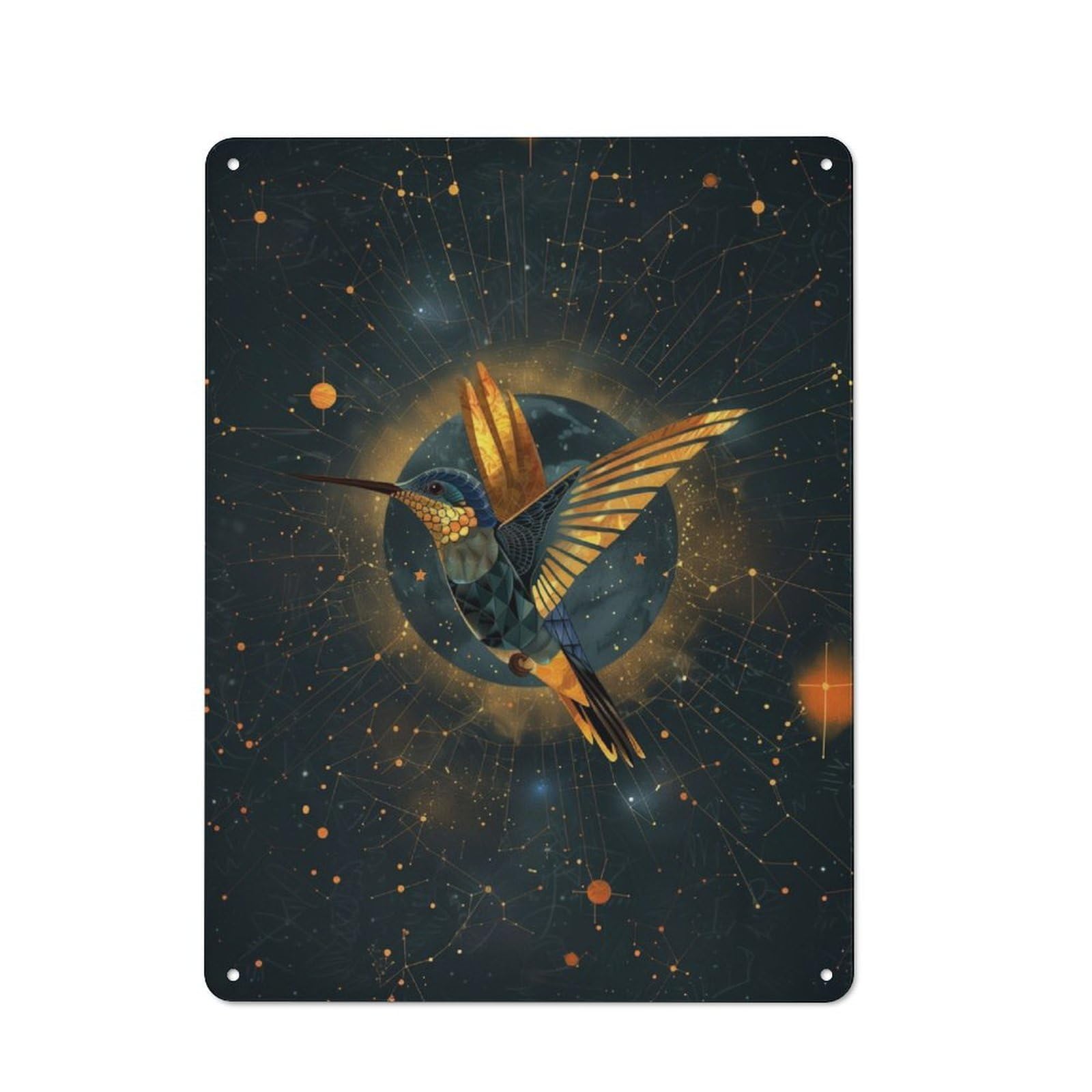 Junmoney Geometric Humming Bird Metal Sign 40X30cm With For Workshop Wall, Rustic Decor, For Garage, Workshop And Man Cave Decoration