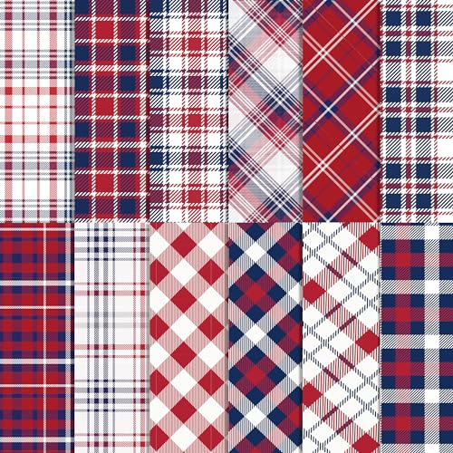 24 Sheets Patriotic Pattern Paper 11.8x11.8 In Patriotic American Plaids Scrapbook Paper 4th of July National Days Patterned Double-Sided Cardstock Papers for Independence Day Card Making