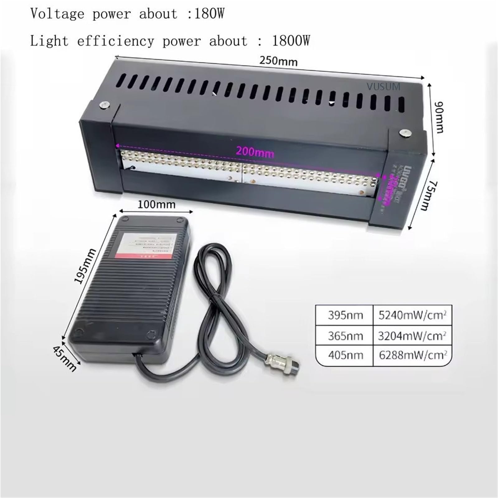 Lampada uv resina, Lampada di polimerizzazione UV 365nm 385nm 395nm 405nm Lampada UV Colla UV Inchiostro Inchiostro Vernice Serigrafia Stampa a getto d'inchiostro Polimerizzazione(1800W,365nm)