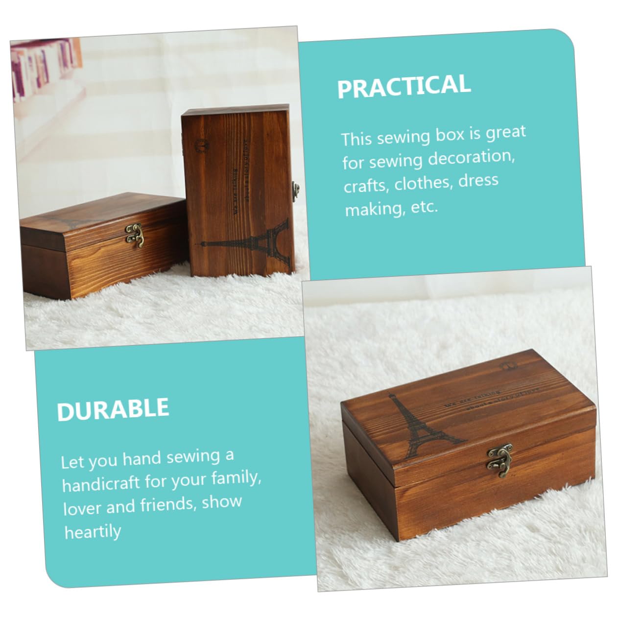 VILLCASE 2 Stück Nähkästchen Vintage zur Aufbewahrung Tragbare Schneiderbox für Nähbedarf Organizer für Nähwerkzeuge und Garn für Handarbeit und Diy Projekte