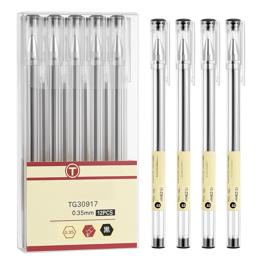 ELECDON Black Gel Ink Pens, 12 Pieces 0.35mm Extra Fine Point Quick-Drying Ballpoint Pens, Japanese Style Gel Pens for Writing and Journaling, Stationery for Home, School, and Office Supplies (Matte)