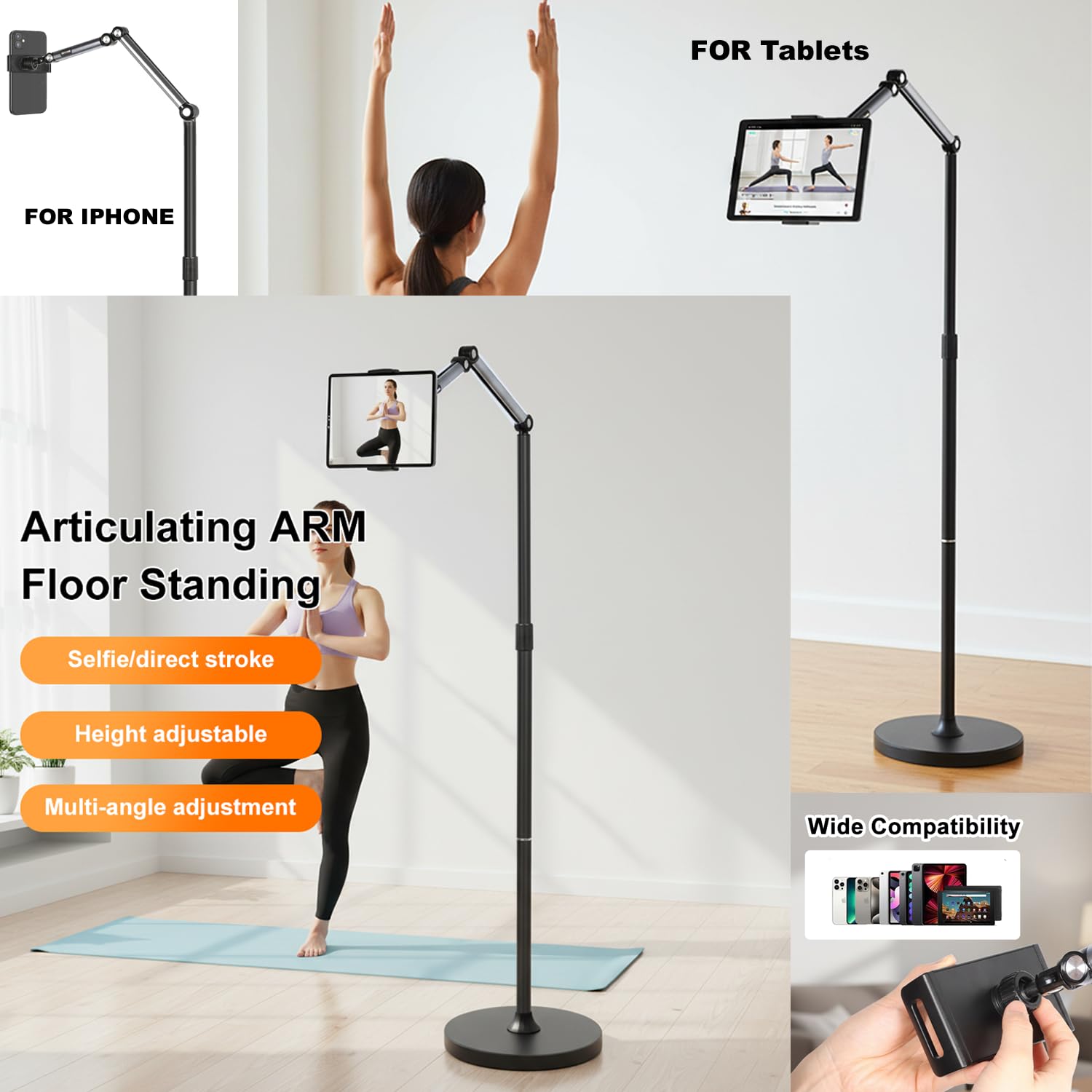 Soporte simple de pared, resistente y estable, diseño minimalista, ahorra espacio, altamente flexible, compatible con teléfonos y tabletas