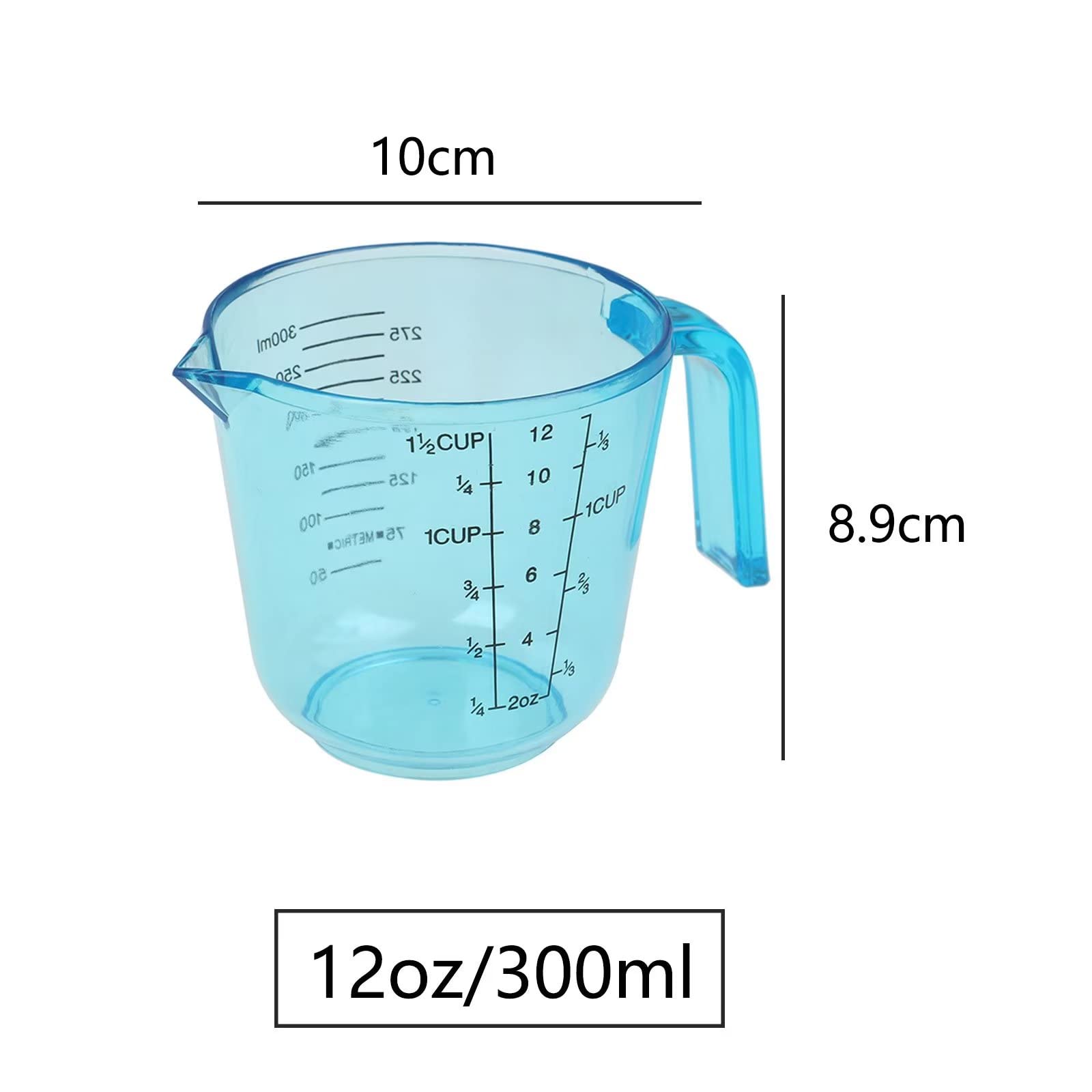 12OZ Plastic Measuring Cup, Stackable Clear Measuring Jug Graduated Liquid Cup for Cooking, Baking,Lab(Blue,300ML)