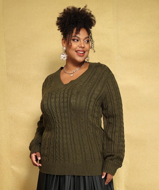 Image of TIYOMI Plus Size Sweaters for Women 2025 Long Sleeve Pullover Sweaters V Neck Casual Fall Tops Loose Winter Knit Sweater