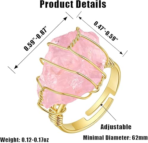 Miniatura 2 de SISMIURRA Handmade Crystal Gold Rings for Women Healing Raw Stones Ring, 18k Gold Plated Adjustable Ring, Statement Gemstone Natural Irregular