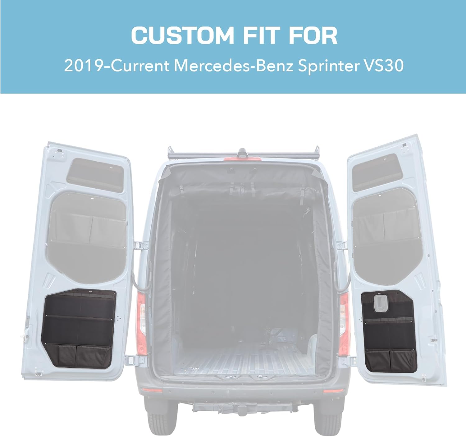 Rear Door Storage Panels (Pair) for 2019–Current Mercedes-Benz Sprinter Van VS30, Extra Storage, Rigid PP Core Design, Lower