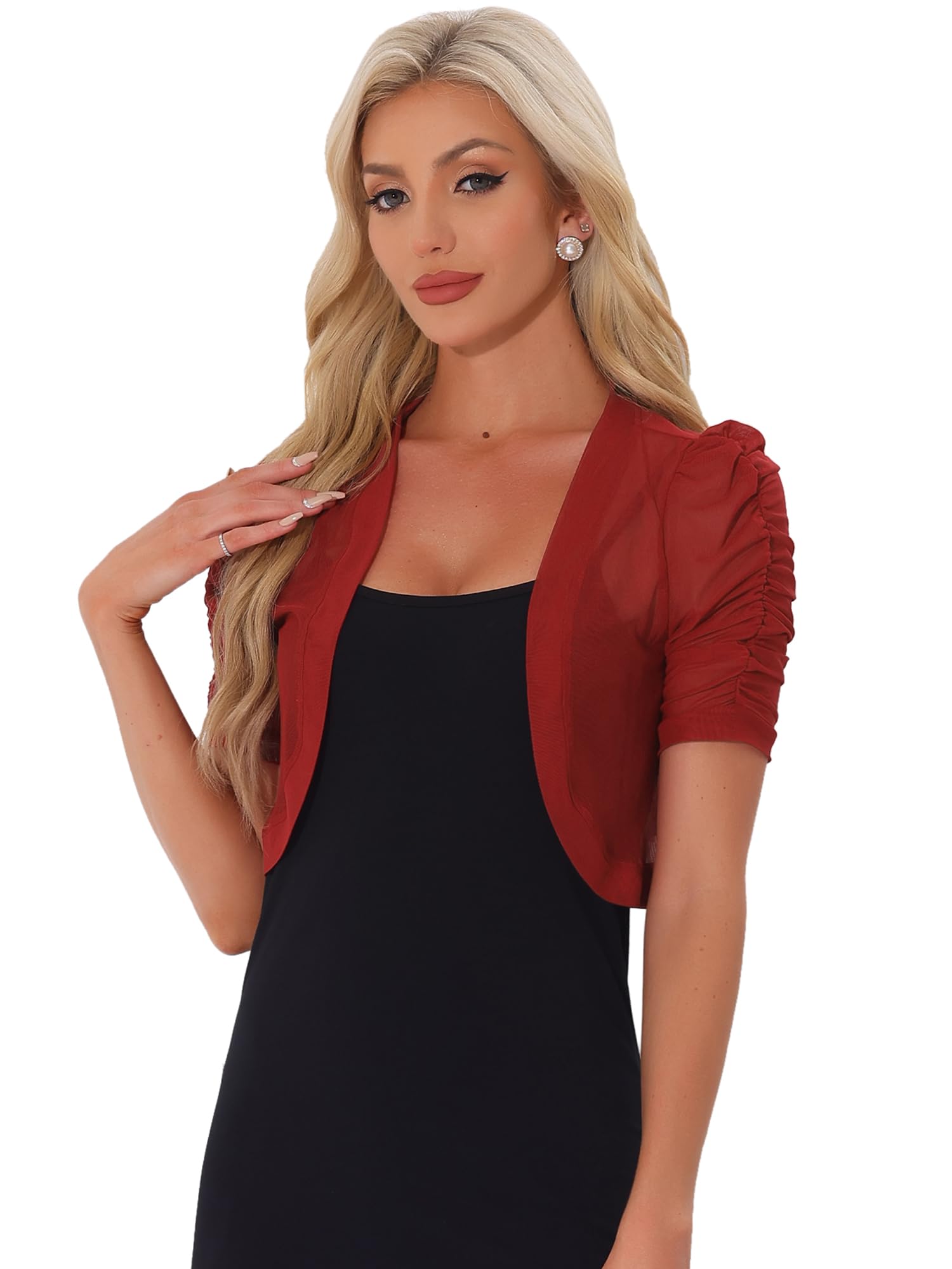 Allegra K Damen Kurzärm Shrug Mesh Durchsichtige Bolero Netzstoff Offener Strickjacke