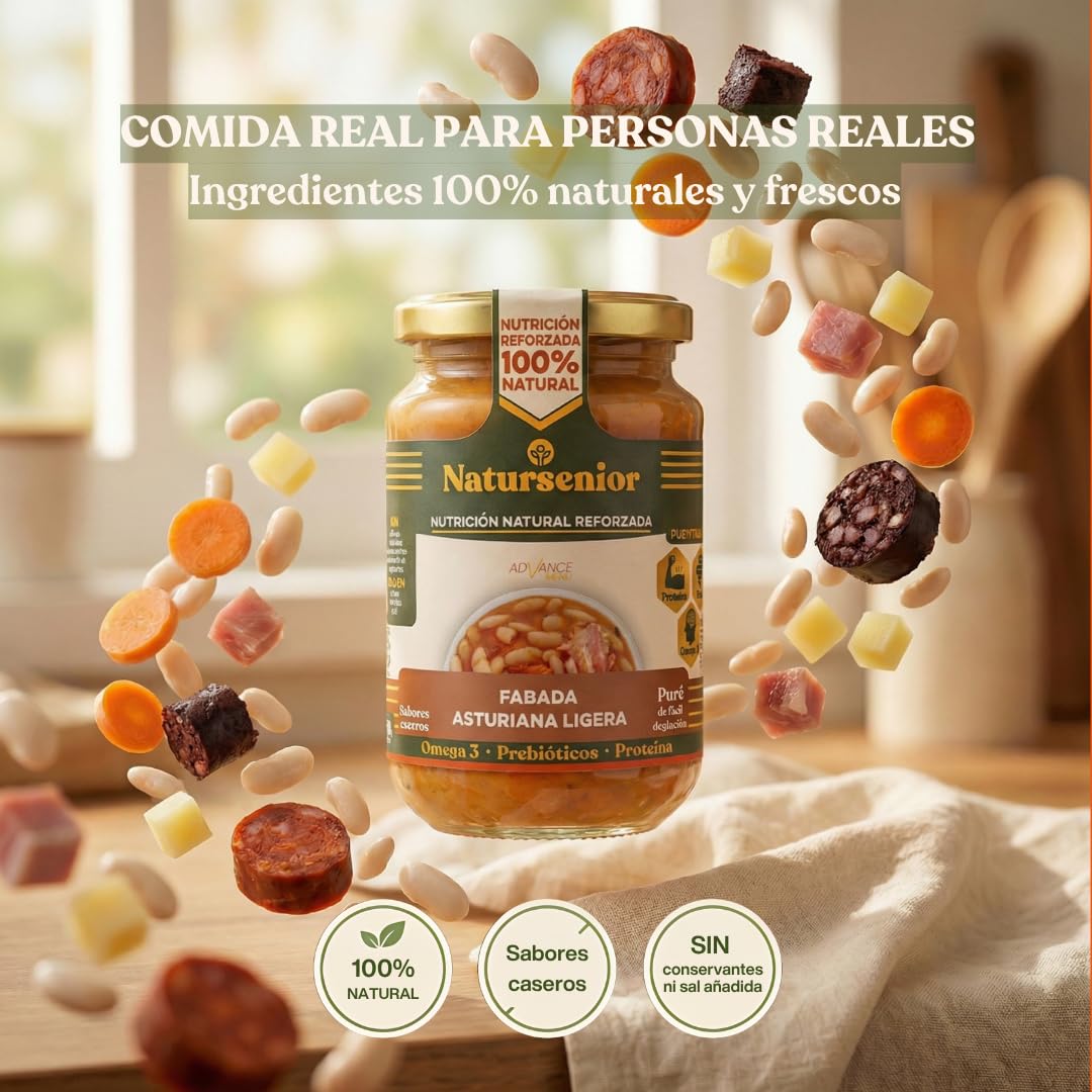 Natursenior - Comida Triturada para Personas Mayores - Pack Purés Variados Legumbres y Verduras - 100% Natural, Omega 3, Fibra, Proteína - 15 uds x 340g