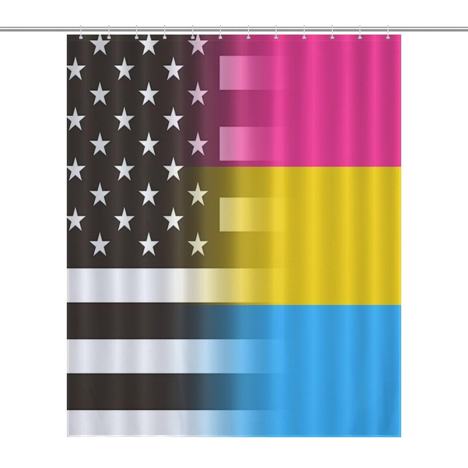 Black and White U.S.A Pansexuality Pride Flag Print Shower Curtain Bath Curtains for Bathroom Fabric Liner with Grommets Hooks 60x72Inch?152x183cm?