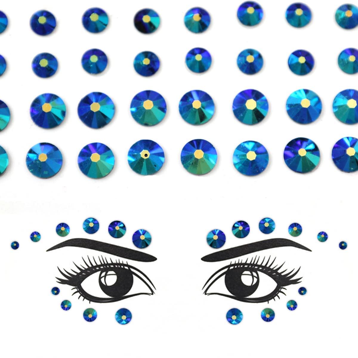 THMINS Eye Body Face Black Gems Jewels, Rhinestone Stickers,Acrylic Self Adhesive Crystal Makeup Diamonds Face Tattoo Stick Gems for Women Festival Accessory DIY (Blue)