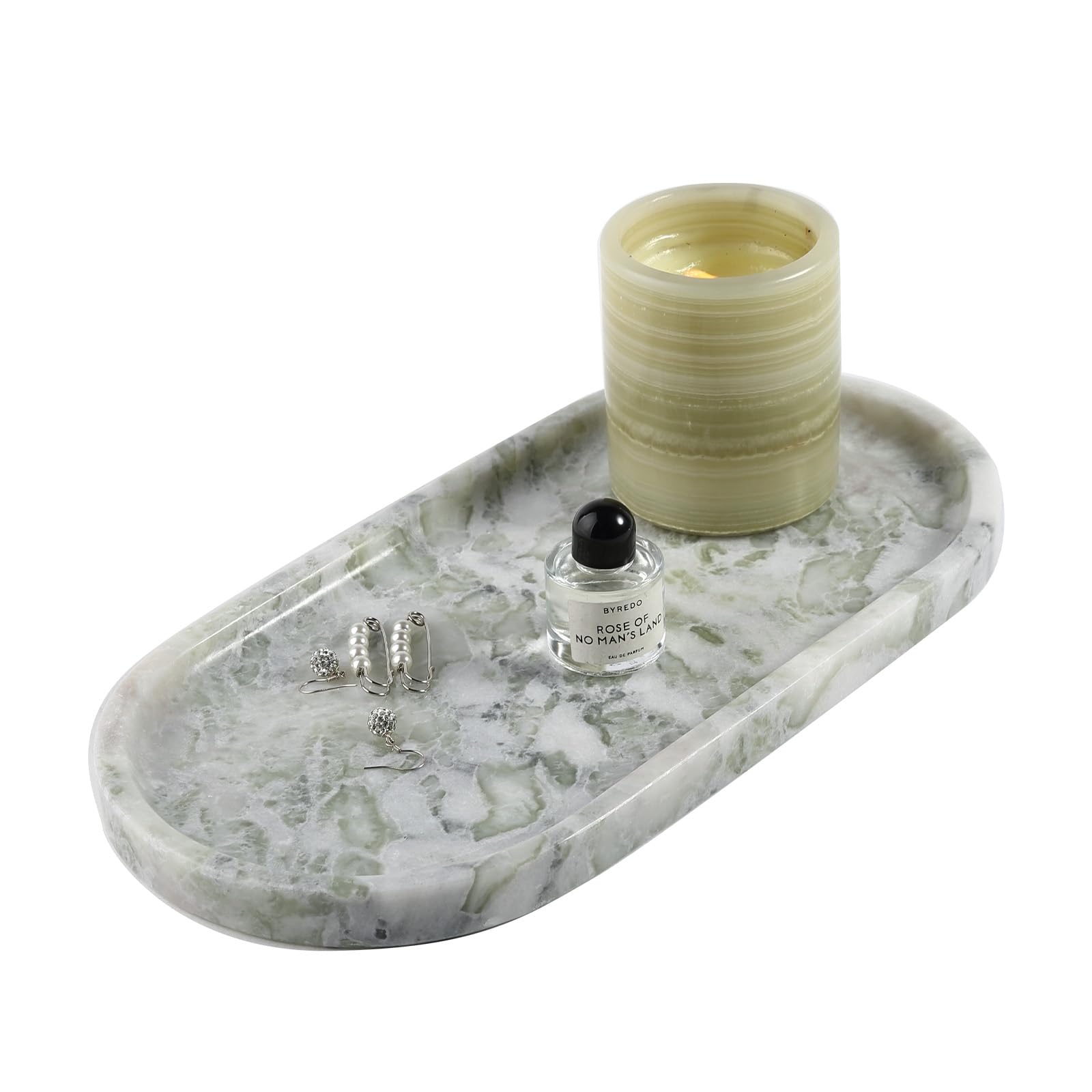 Koville African Natural Marble Tray, 12"x6" Vanity Decorative Tray for Countertop Organizer, Catchall Tray for Perfume, Candles, Jewelry Dish