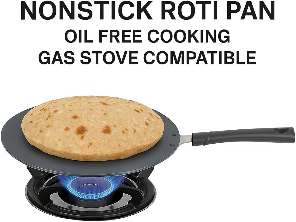 DBY Nonstick Roti Pan 275mm (10.8 Inch) Tawa for Indian Cooking Chapati Tawa for Gas Stove Heavy Gauge Griddle Pan for Roti, Paratha, Dosa & Crepes Durable Non-Stick Cookware for Home Kitchen