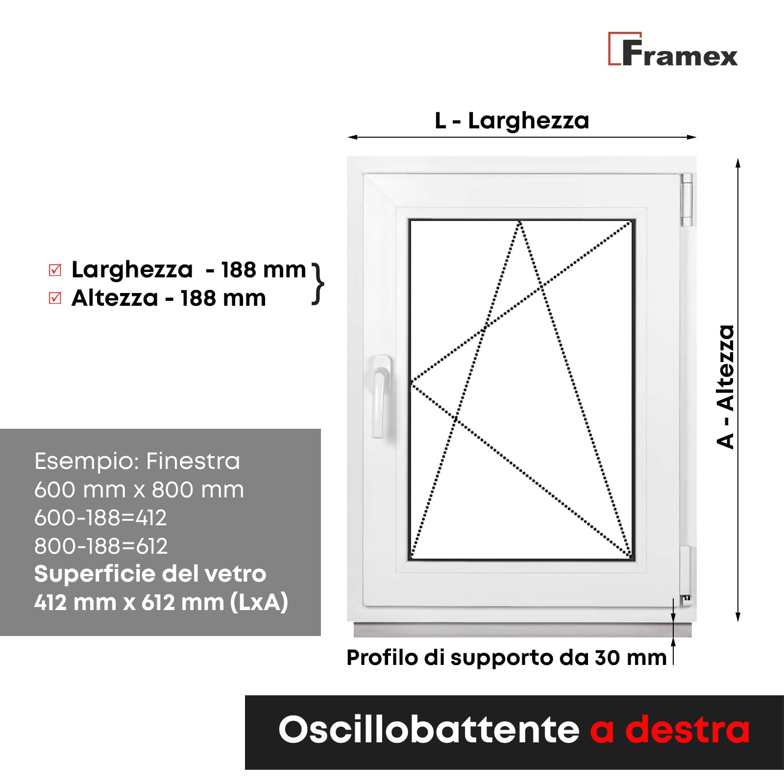 Framex Finestra in Plastica Bianca, Larghezza x Altezza 60 x 75 cm (600 x 750 mm), Triplo Vetri (32 mm), Anta-Ribalta, Girevole DIN Destra – Premium
